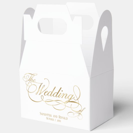 Elegante White and Imitats Gold Calligraphy Weddin Geschenkschachtel (Offen)