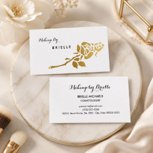 Elegante White and Imitats Gold Rose Makeup Artist Visitenkarte