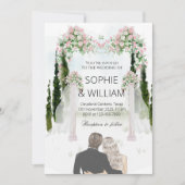 Elegante White and Pink Roses Wedding Party Einladung (Vorderseite)