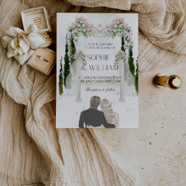 Elegante White and Pink Roses Wedding Party Einladung