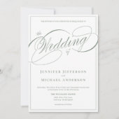 Elegante White and Sage Calligraphy Script Wedding Einladung (Vorderseite)