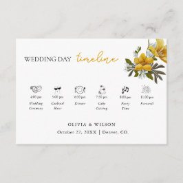 Elegante White and Yellow Floral Wedding Timeline Begleitkarte