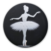Elegante White Ballerina Silhouette auf Schwarz Keramikknauf (Vorderseite)