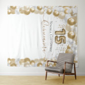 Elegante White-Balloon Arch Quinceañera Wandteppich (Beispiel (Horizontal))