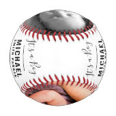 Elegante White Birth Ankündigung 2 Fotos Name Baseball (Rückseite)