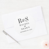 Elegante White & Black Chic Moderne Monogram Weddi Runder Aufkleber (Umschlag)