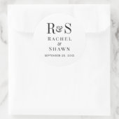 Elegante White & Black Chic Moderne Monogram Weddi Runder Aufkleber (Tasche)
