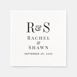 Elegante White & Black Chic Moderne Monogram Weddi Serviette