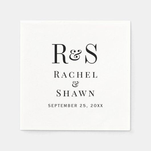 Elegante White & Black Chic Moderne Monogram Weddi Serviette (Vorderseite)