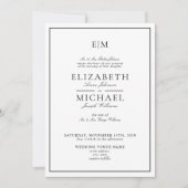 Elegante White Black Classic Monogram Wedding Einladung (Vorderseite)