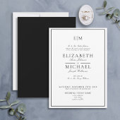 Elegante White Black Classic Monogram Wedding Einladung