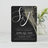 Elegante White Black Foil Pampas Wedding Suite Einladung (Stehend Vorderseite)