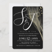 Elegante White Black Foil Pampas Wedding Suite Einladung (Vorderseite)