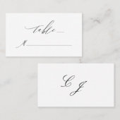 Elegante White Black Modern Script Monogram Weddin Platzkarte (Vorne/Hinten)