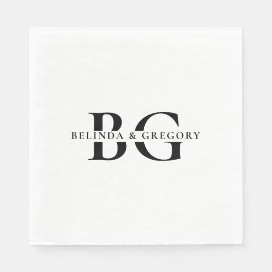 Elegante White Black Monogram Initials Wedding Serviette (Vorderseite)
