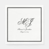 Elegante White Black Monogram Script Hochzeit Serviette (Vorderseite)