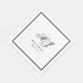 Elegante White Black Monogram Script Hochzeit Serviette (Ecke)