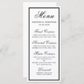 Elegante White Black Script Chic Hochzeit Menükarte (Vorne/Hinten)