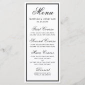 Elegante White Black Script Chic Hochzeit Menükarte (Vorderseite)