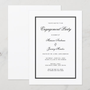 Elegante White Black Script Engagement Party Einladung