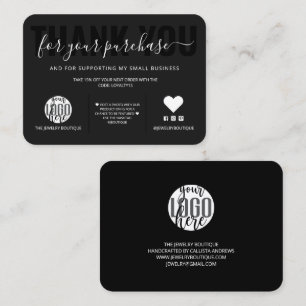 Elegante White Black Script Logo-Kunde Vielen Dank Visitenkarte