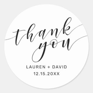 Elegante White Black Script Typografy Wedding Runder Aufkleber