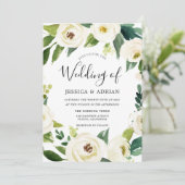 Elegante White Bloom Blumenreath Einladung (Stehend Vorderseite)