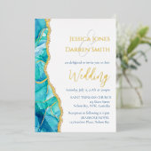 Elegante White Blue Gold Foil Einladung zur Hochze (Stehend vorne)