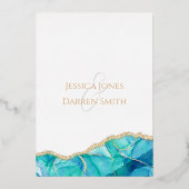 Elegante White Blue Gold Foil Einladung zur Hochze (Rückseite)