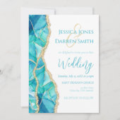 Elegante White Blue Gold Glitzer Wasserfarbenhochz Einladung (Vorderseite)