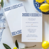 Elegante White & Blue Mediterrane Hochzeit Einladung