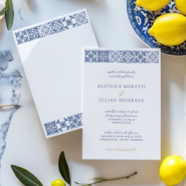 Elegante White & Blue Mediterrane Hochzeit Einladung