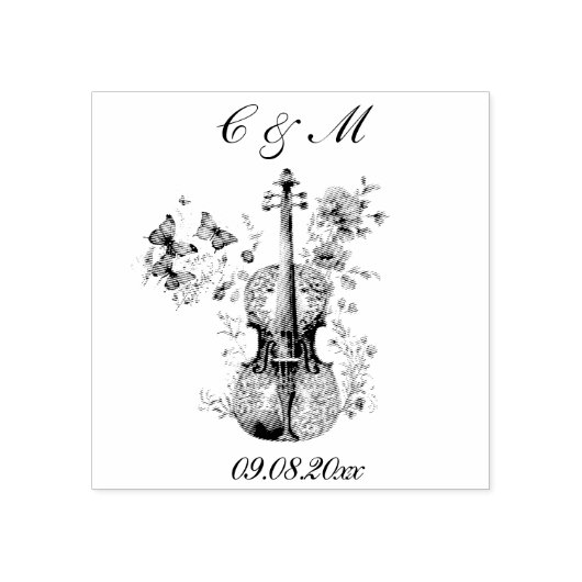 Elegante White & Blue Violin Hochzeit Gummistempel (Prägung)