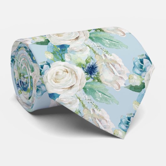 Elegante White Blue Winter Rose DIY Farbe Krawatte (Gerollt)