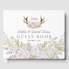 Elegante White Blume Antlers Monogram Wedding Gästebuch