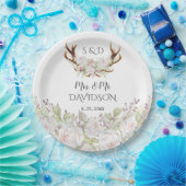 Elegante White Blume Antlers Monogram Wedding Pappteller (Party)