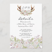 Elegante White Blume Antlers Navy Hochzeitdetails Begleitkarte (Vorderseite)