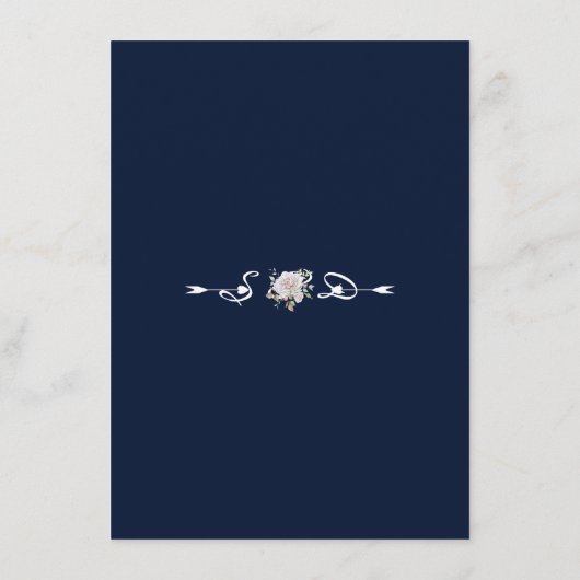 Elegante White Blume Antlers Navy Hochzeitdetails Begleitkarte (Rückseite)