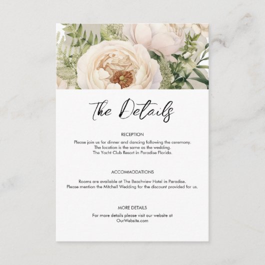 Elegante White Blume Bouquet Begleitkarte (Vorderseite)