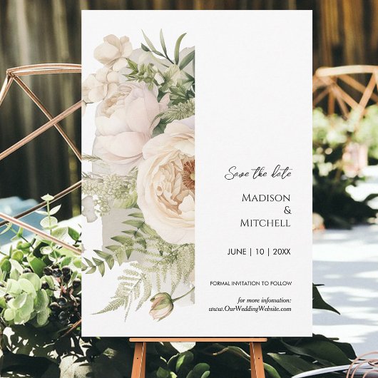 Elegante White Blume Bouquet Save The Date