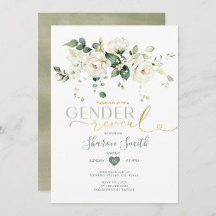 Elegante White Blume Boy oder Girl Gender Reveal Einladung