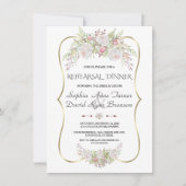 Elegante White Blume Gold Frame Probe Abendessen Einladung (Vorderseite)