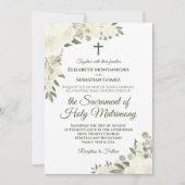 Elegante White Boho Rose Moderne katholische Hochz Einladung (Vorderseite)