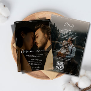 Elegante White Border und 2 Foto Budget Hochzeit Einladung