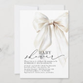 Elegante White Bow Baby Shower Chic Cream Einladung (Vorderseite)