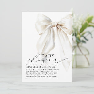 Elegante White Bow Baby Shower Chic Cream Einladung