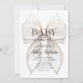 Elegante White Bow Baby Shower Einladung (Vorderseite)