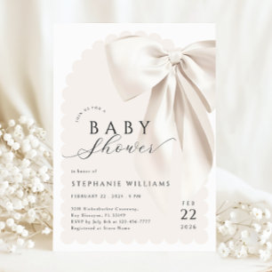 Elegante White Bow Baby Shower Einladung
