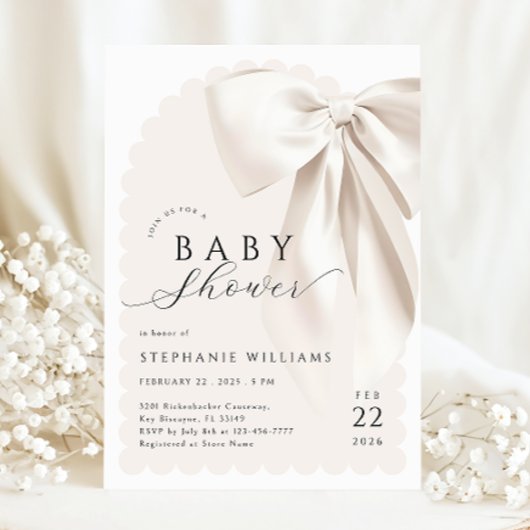 Elegante White Bow Baby Shower Einladung