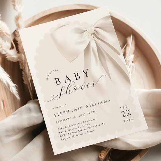 Elegante White Bow Baby Shower Einladung